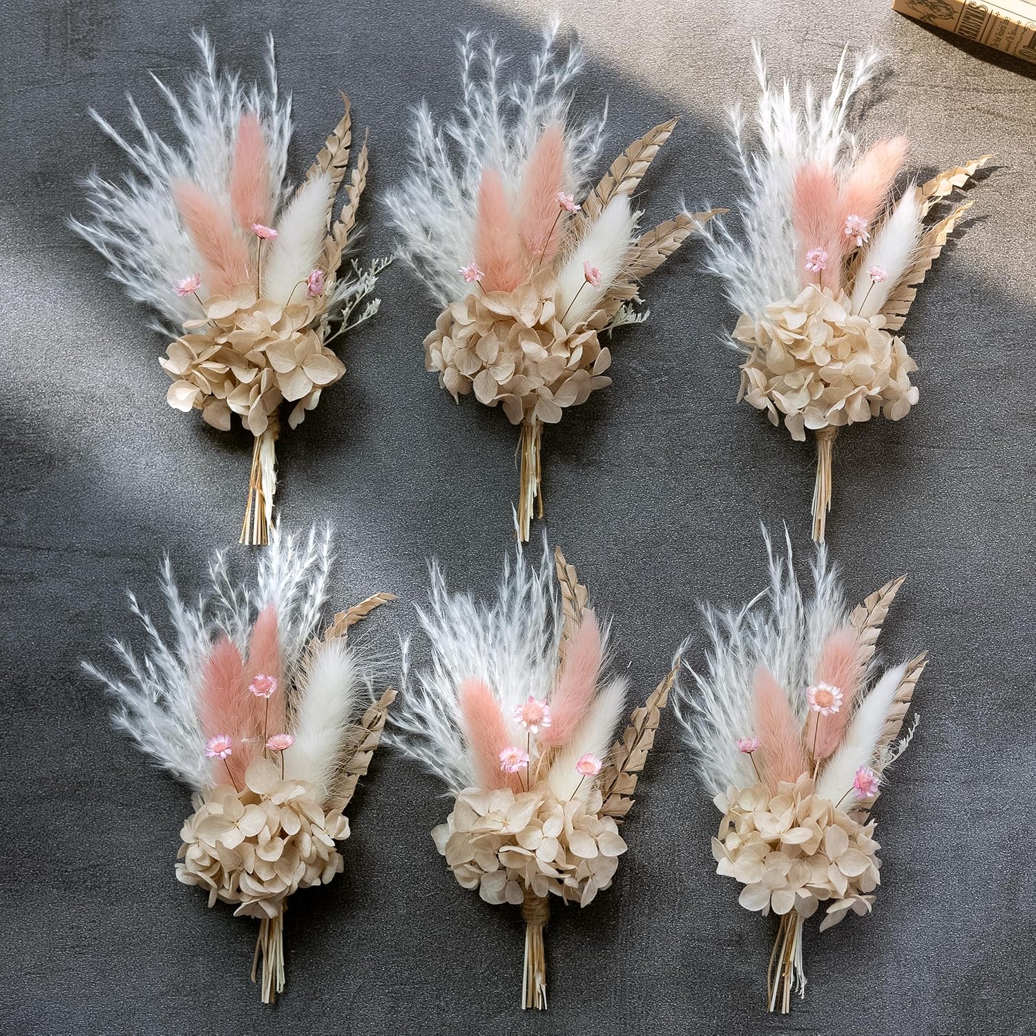 Dried & Preserved Flora - Mini Dried Flower Bouquet Set of 6 for Boho Floral Wedding, Table Centerpieces,Small Dry Pampas Grass,Tiny Dried Flowers for Crafts, Birthday Cake Bridesmaid Gift Box, Vases Decoration. (Dusty Pink)