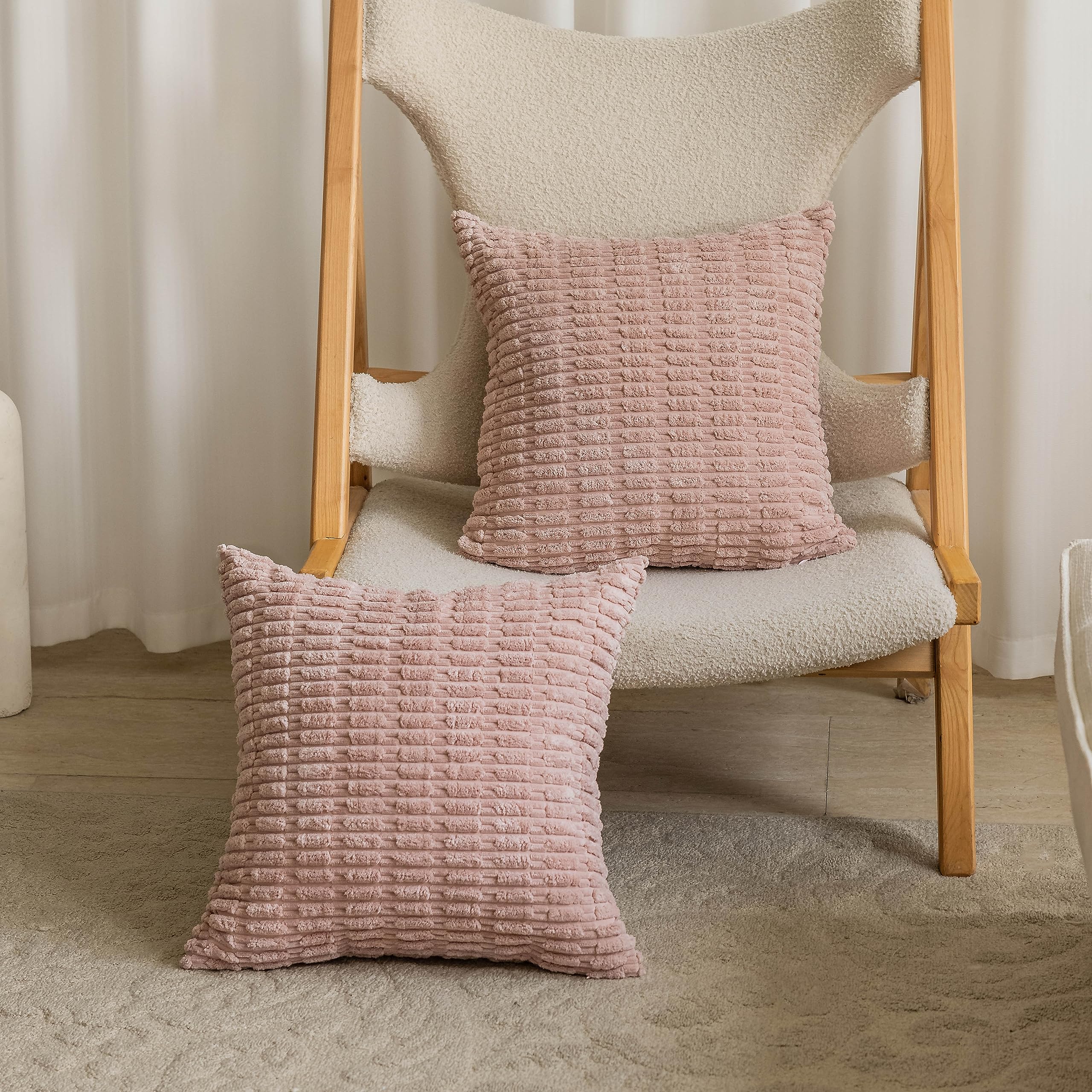 Photo 1 of *ONLY 1* Home Brilliant Pillow Covers 26 x 26 Corduroy Textured Euro Pillow Shams Covers Solid Plush Rose Throw Pillows for Balcony Patio Porch Sofa Decor, Set of 2, 26x26 inch, Soft Pink