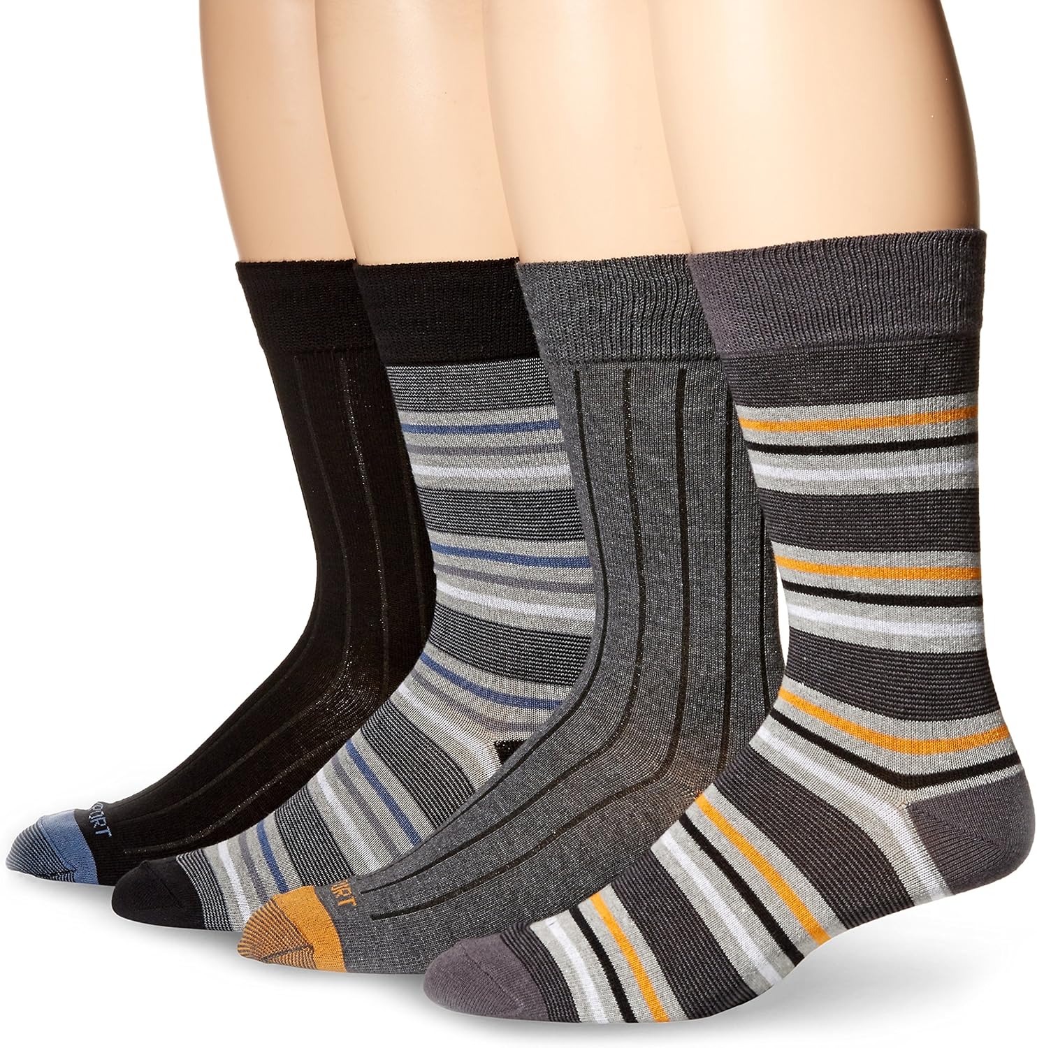 Rockport Men's Ribbed Striped Crew Sock, Black/Charcoal, Sock Size10