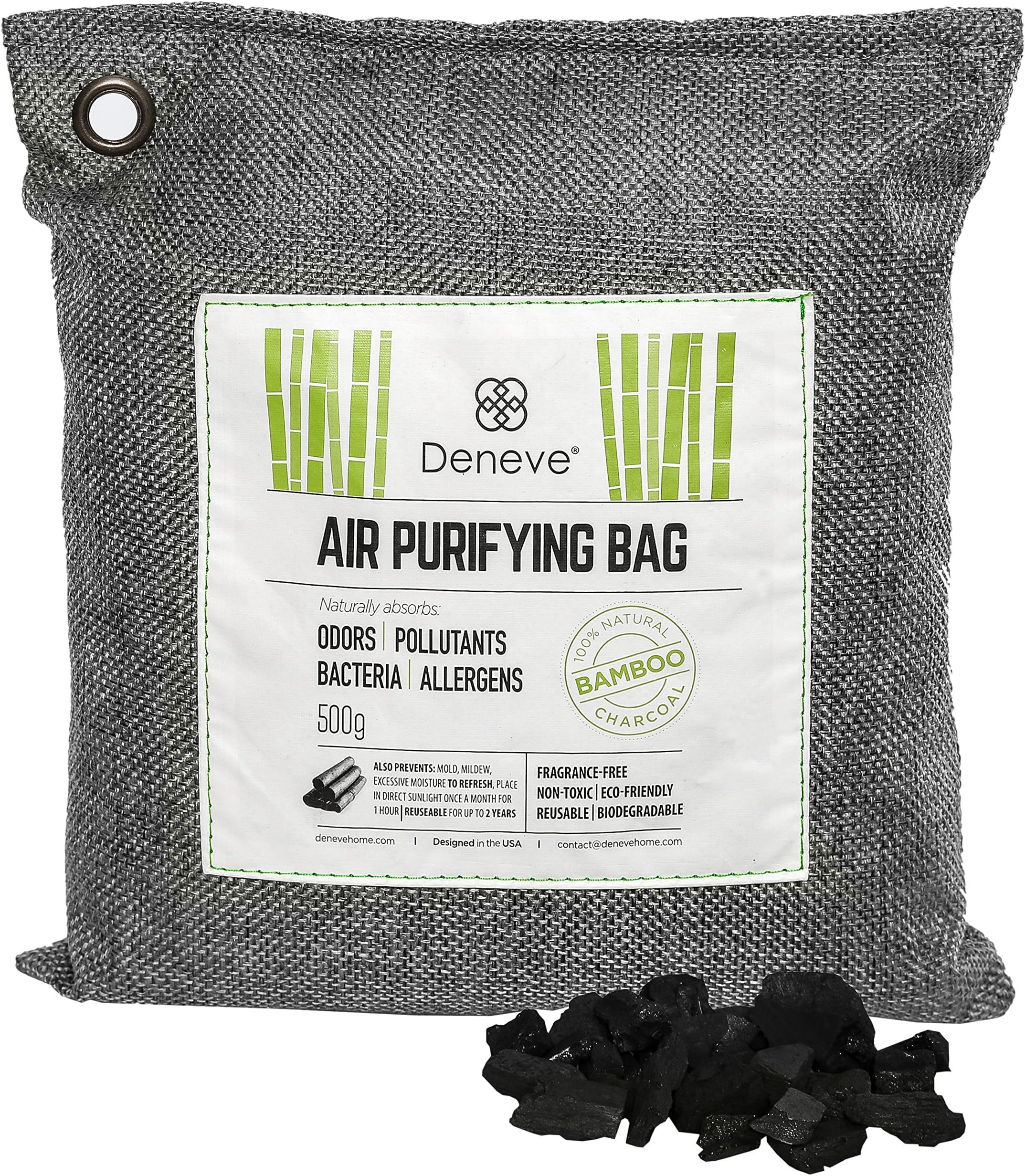 Deneve Bamboo Air Purifying Charcoal Bag, Natural Odor Absorber Bags Non Toxic No Chemical Air Freshener Scent Eliminator Moisture Closet Dehumidifier Fragrance-Free Deodorizer