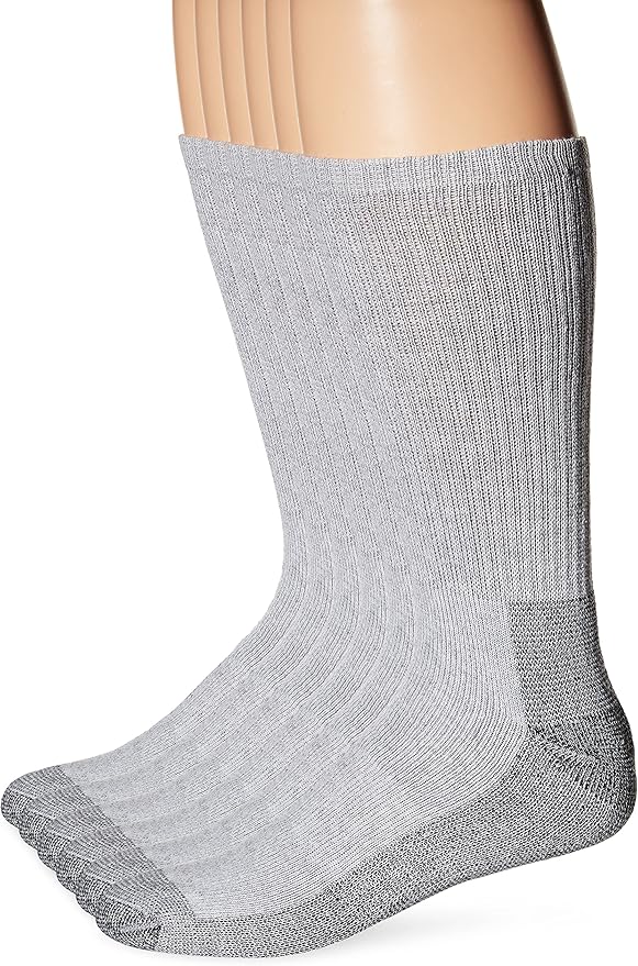 Fruit of the Loom Men's 6 Pack Work Gear Big and Tall Heavy Duty Crew Socks, Grey, 13 to 15