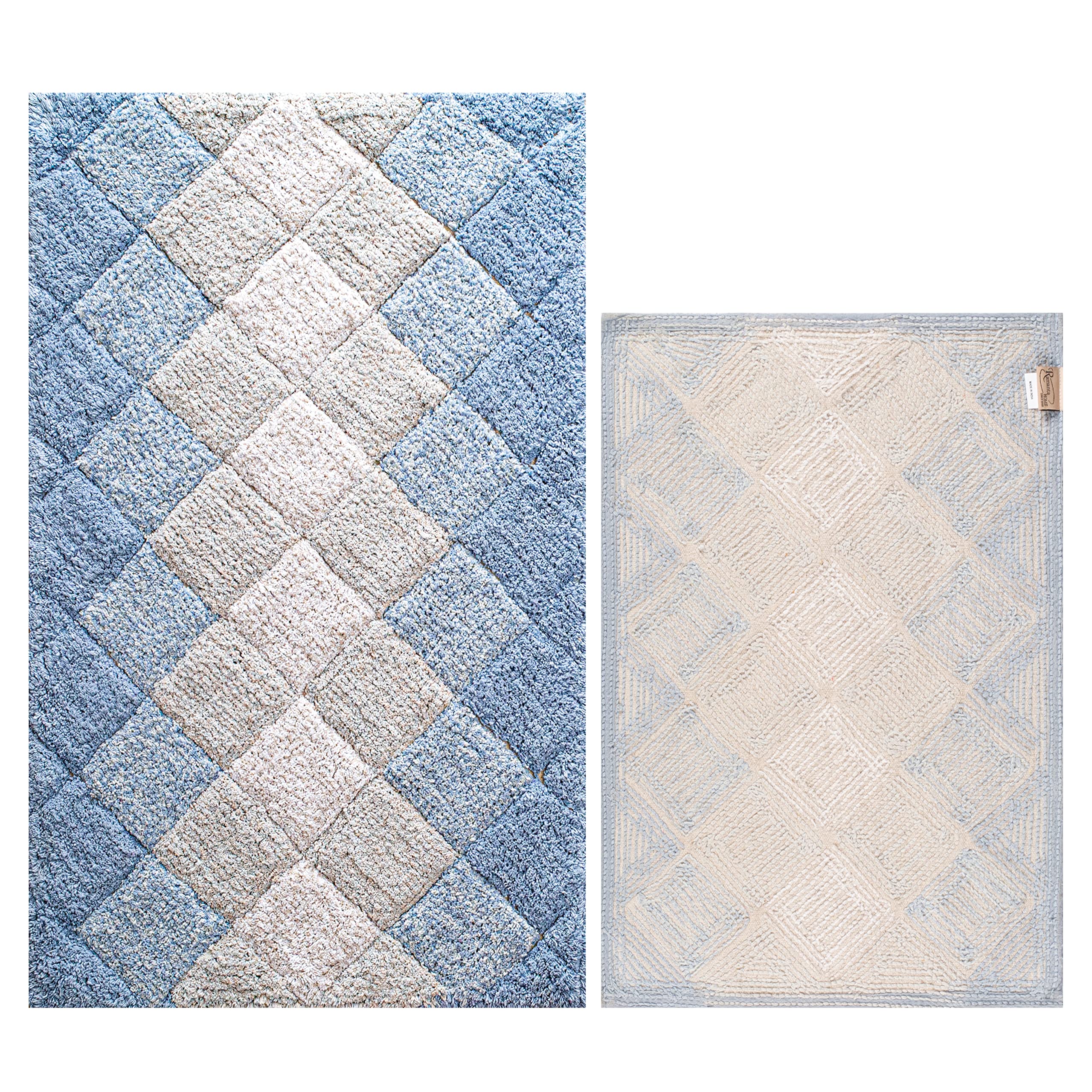 Cotton Albany Bathmat Rug Set of 2, 21x32/17x24 Inches - Blue, Non Slip Luxury Inspired Ultra Soft Quick Dry Floor Rugs Ideal for Kitchen, Bathroom, Toilet | Water Absorbent Plush Washable Mat for Spa