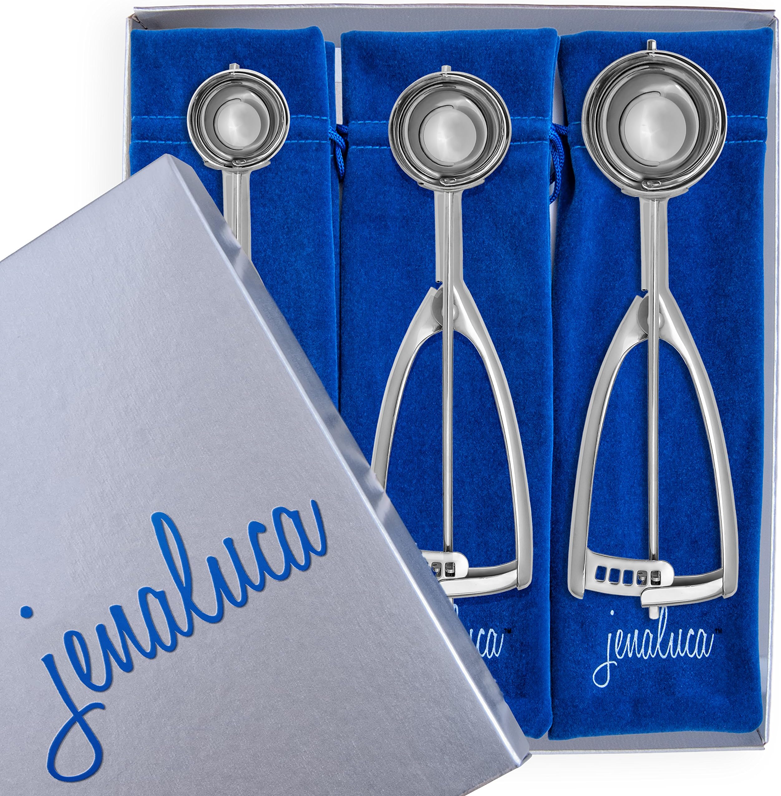 Jenaluca Ice Cream Scoop Cookie Scoop Melon Scoop 3 Pc Set - Select 18/8 Stainless Steel - Elegant Gift Package