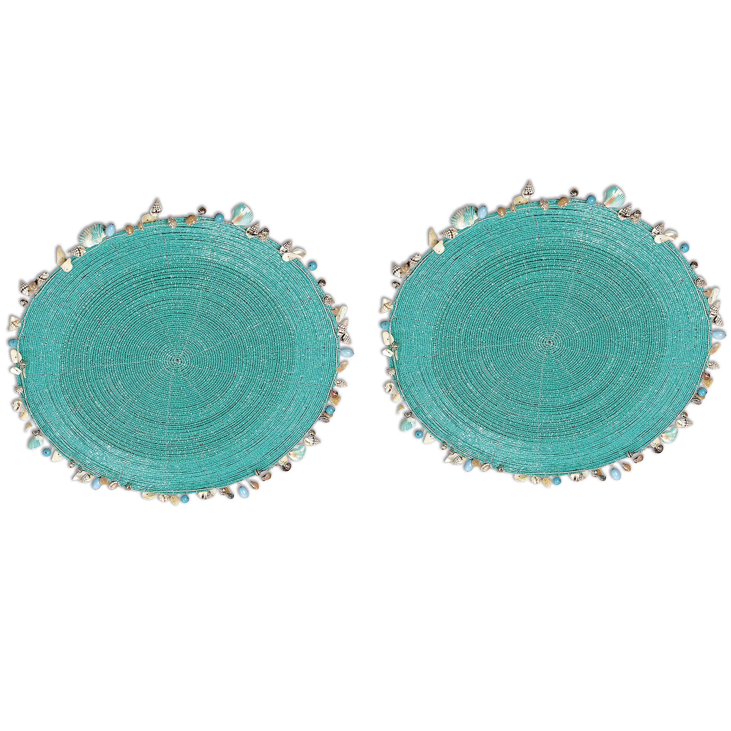 WHW Whole House Worlds Bright Blue Place Mats, Shell Edged Rims, Set of