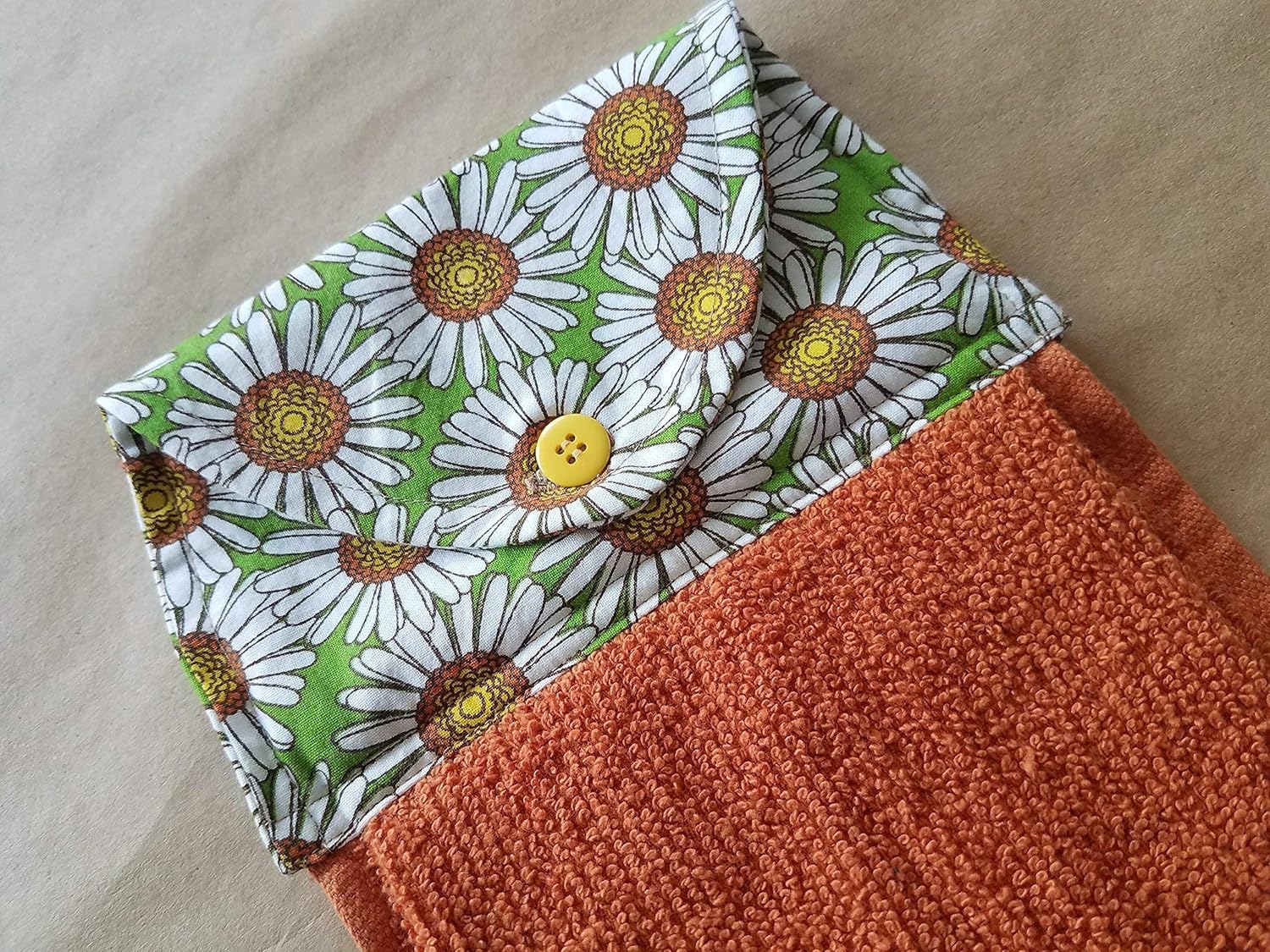 Daisy Hanging Kitchen Towel, Spring Floral Button Top Dish