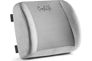 ComfiLife Lumbar Support Back Pillow Office Chair and Car Seat Cushion - Memory Foam with Adjustable Strap and Breathable 3D Mesh (Gray)