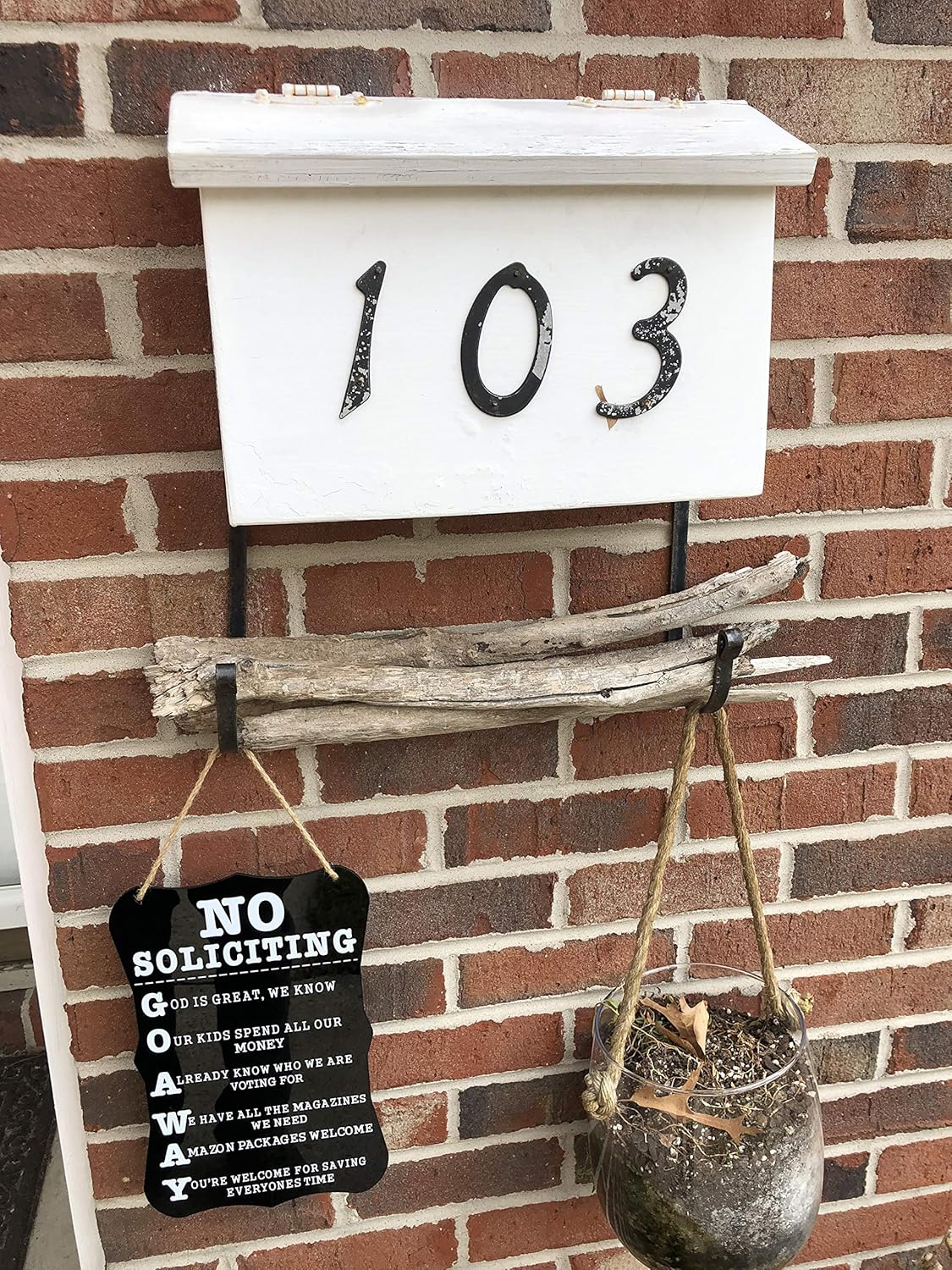12 X 8 Door Sign to Keep Solicitors Away Decorative Home Decor for Outdoors Rope Included for Hanging at House Office or Business Quick and Easy Installation Funny No Soliciting Sign
