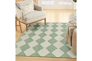 Nourison Home Positano 4' x 6' Blue Green Indoor/Outdoor Area Rug, Easy Cleaning, Non Shedding, Retro Geometric Pattern