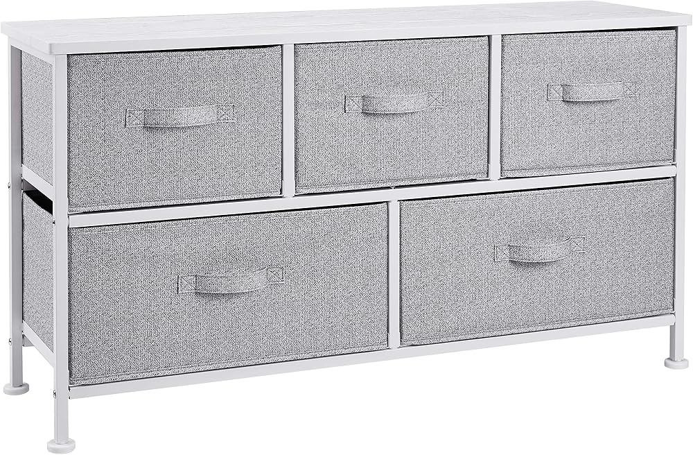 Amazon Basics Extra Wide Fabric 5-Drawer Storage Organizer White