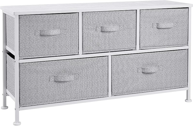 Amazon Basics Extra Wide Fabric 5-Drawer Storage Organizer White