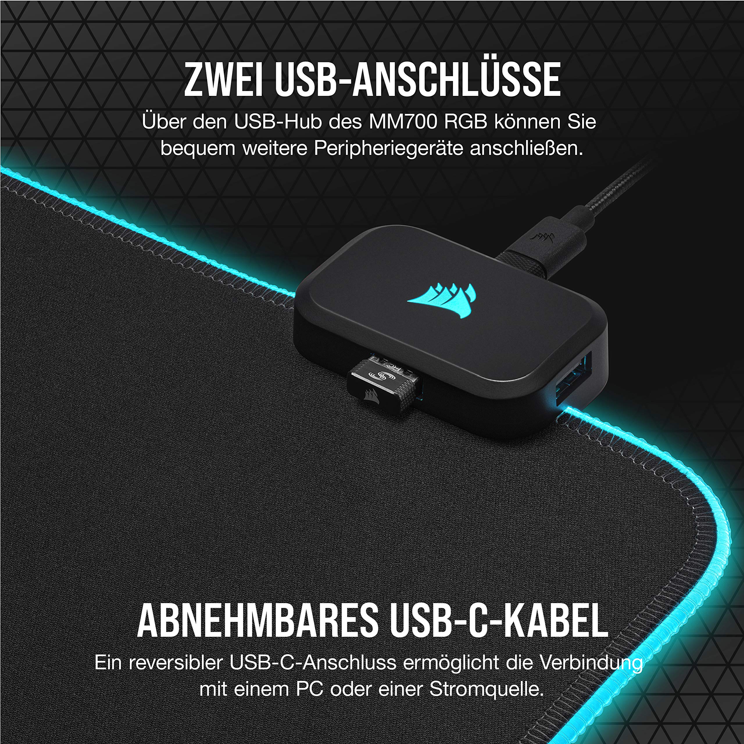 Corsair MM700 RGB Cloth Gaming-Mauspad - Extended 930mm x 400mm - Schwarz 7
