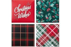 Hallmark Small Christmas Gift Boxes (4 Pack: Red and Green Plaid, Holly, Christmas Wishes Black and Red Plaid) 4 inch Boxes for Gift Cards, Candy, Cookies and More
