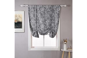 DriftAway Tie Up Curtains for Windows Ryan Sketch Floral Branch Leaves Blackout Lined Tie Up Adjustable Balloon Rod Pocket Curtain for Small Window 45 Inch by 63 Inch Gray