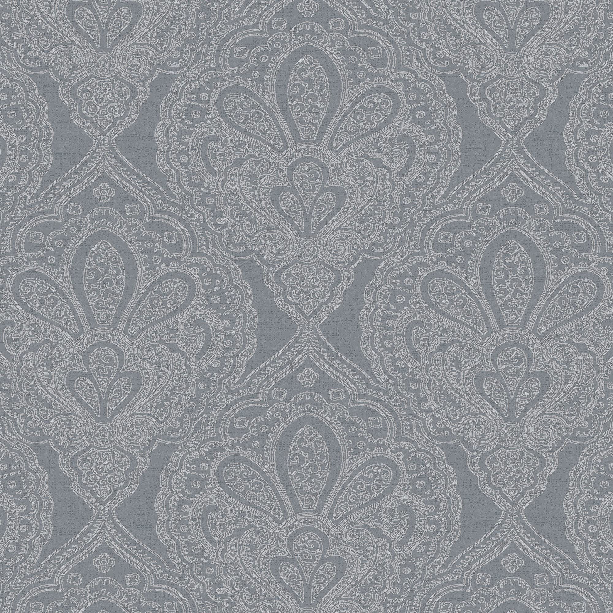 Galerie DWP0247-02 Emporium Mehndi Damask Wallpaper, Grey/Silver, 10m x 53cm