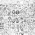 TASROI 52 Sheets Black Tiger Lion Skull Temporary Tattoos For Kids Women Men, Small Black Spider Flower Anchor Bat Fake Tattoos Adults, Halloween 3D Tiny Temp Tatoo Sticker Arm Hand Face Constellation