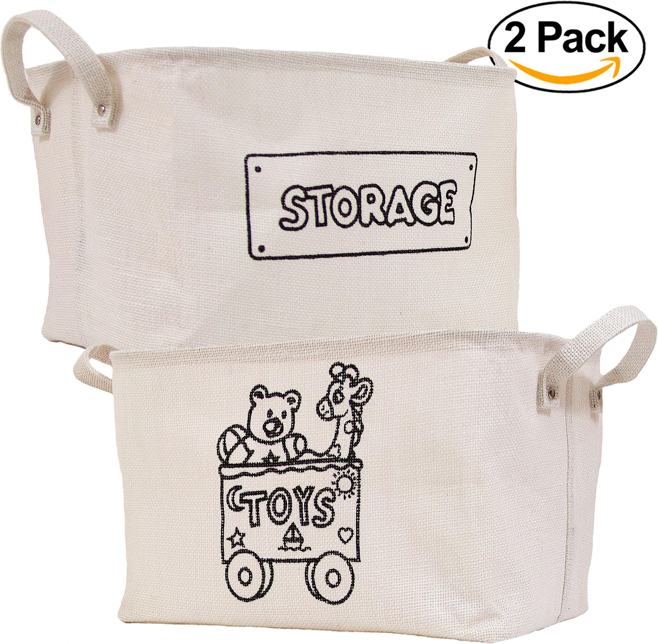 LIMITED EDITION Praktikal Jute Storage Basket (2 PACK), Foldable Basket Organizer Perfect for Children Toys, Clothing, Office Supplies. Medium Size 14x11x9". Fit Most Shelves. Eco-Friendly