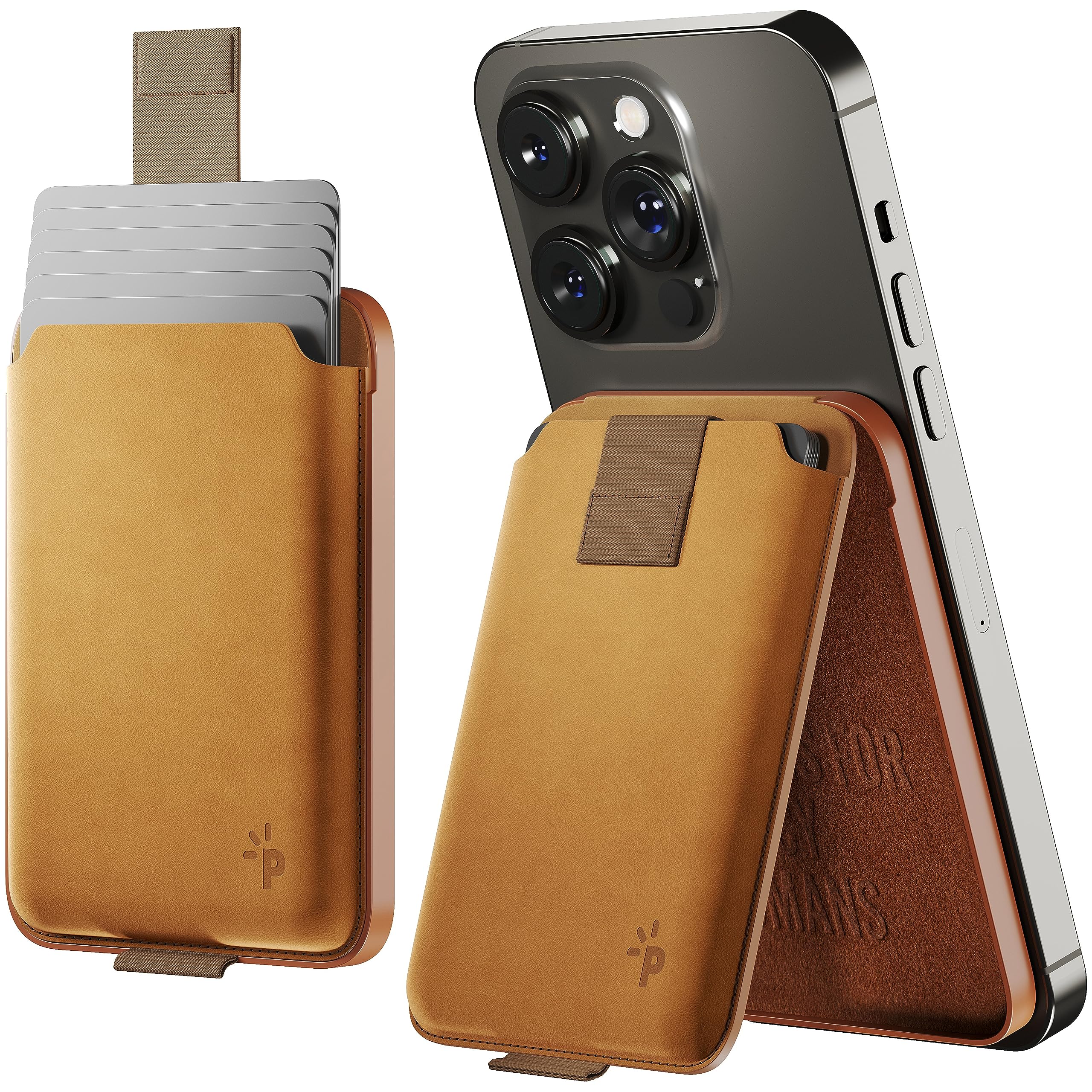 PAGONGO Magsafe Wallet Stand for 6 cards holder, Phone Case Card Holder, Iphone Accessories, Phone Wallet, Card Holder for Phone, Phone Card Holder Stick on, Metal Card Holder, Light brown