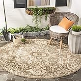 SAFAVIEH Washable Rug Outdoor Beach House Collection - 6'7" Round, Cream & Beige, Non-Shedding & Easy to Clean, Ideal for Pat