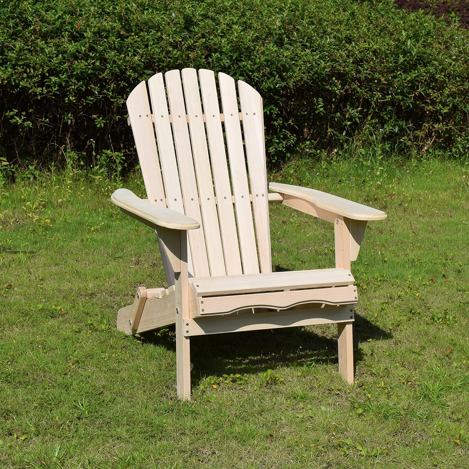 Merry Garden Foldable Wooden Adirondack Chair, Outdoor, Garden, Lawn, Deck Chair, Natural: Furniture & Decor