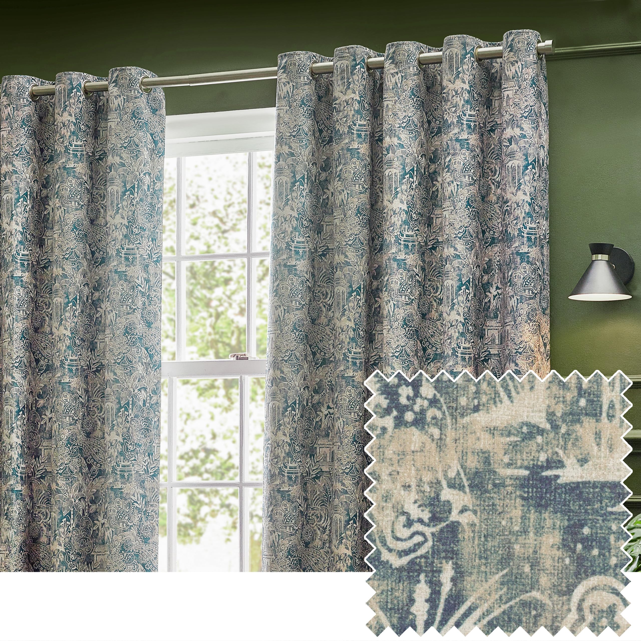 furn. Wylder Tropics Bengal Chenille Eyelet Curtains, Wedgewood