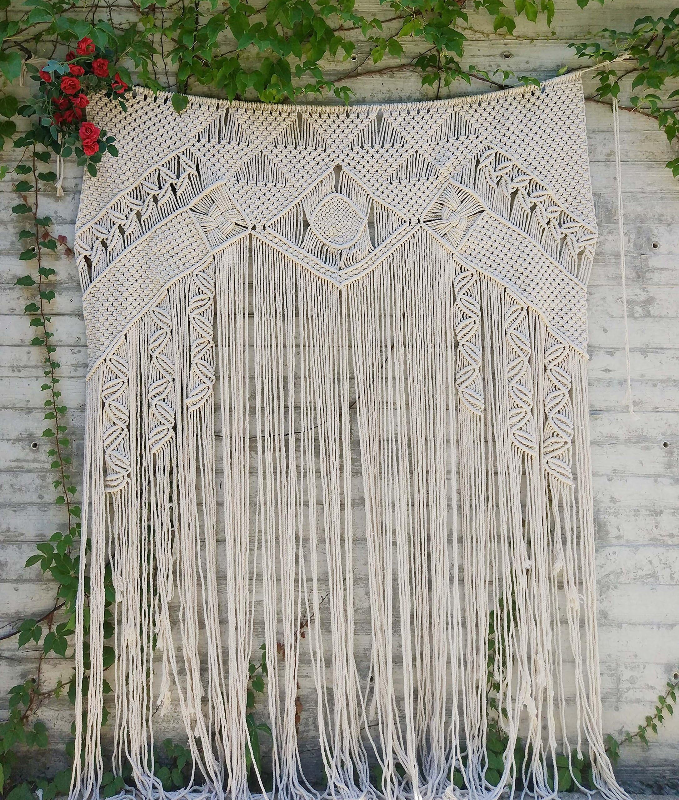 HiPlus Large Macrame Wall Hanging Tapestry- Macrame Curtains for Door,Window,Closet,Room divider Wedding Backdrop BOHO home wall decor, 59" W x 78" L