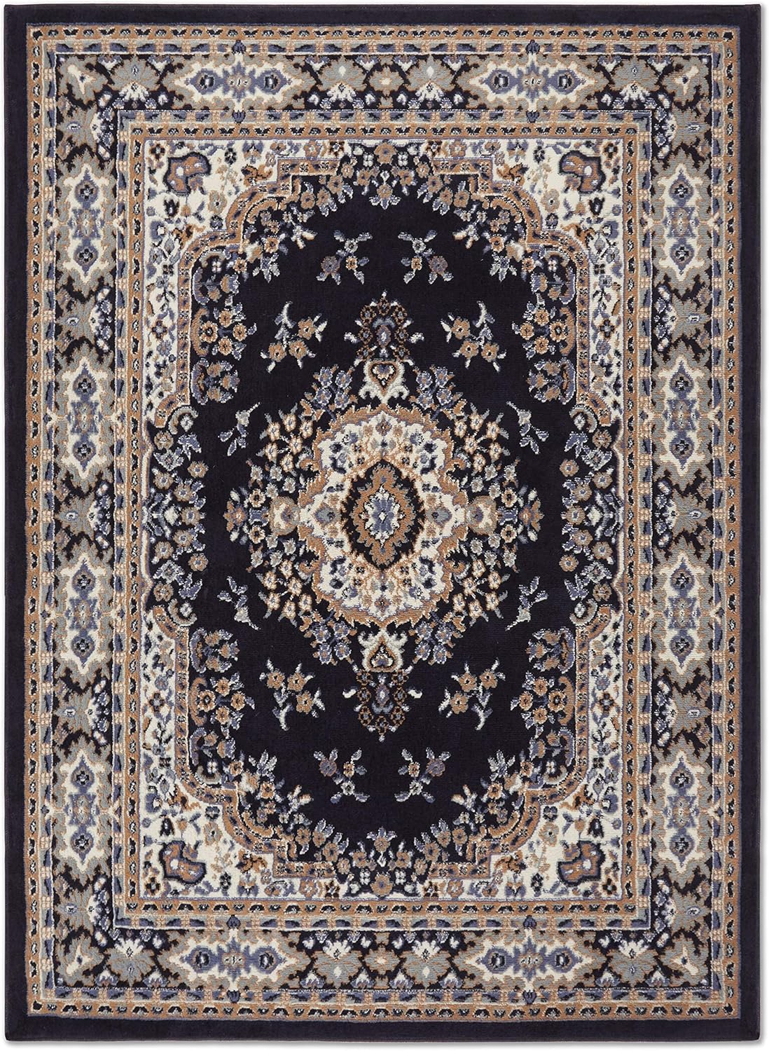 Home Dynamix Premium Sakarya Traditional Medallion Border Area Rug, Navy Blue, 7'8"x10'7" Rectangle: Furniture & Decor