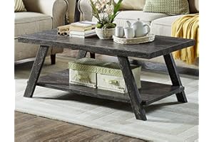 Roundhill Furniture Athens Contemporary Replicated Wood Shelf Coffee Table in Charcoal Finish