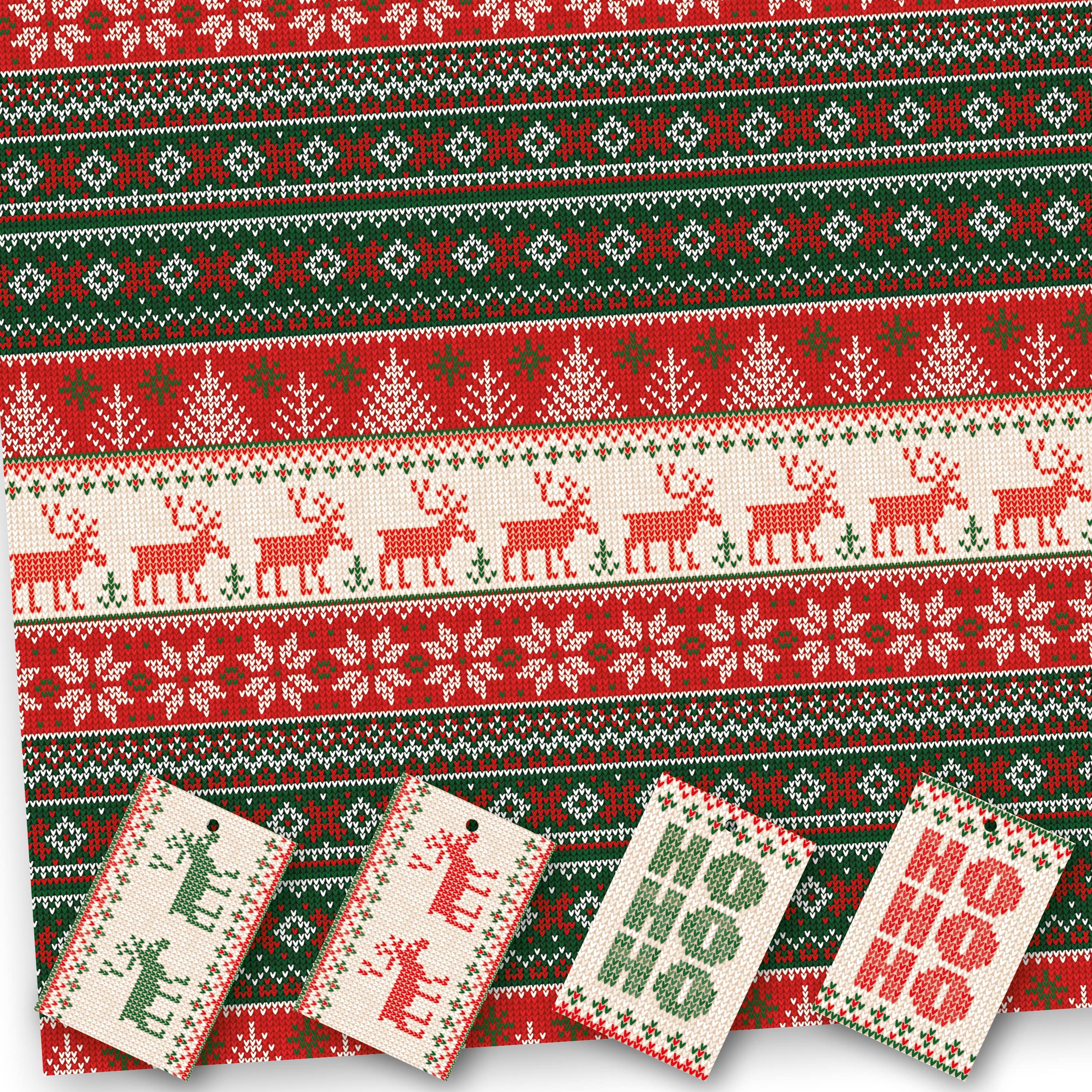 Christmas Wrapping Paper. 8 XL Sheets (50 x 70cm). Fun Christmas Jumper Design. Gift Wrap with Matching Tags. Cutting Grid on Reverse.