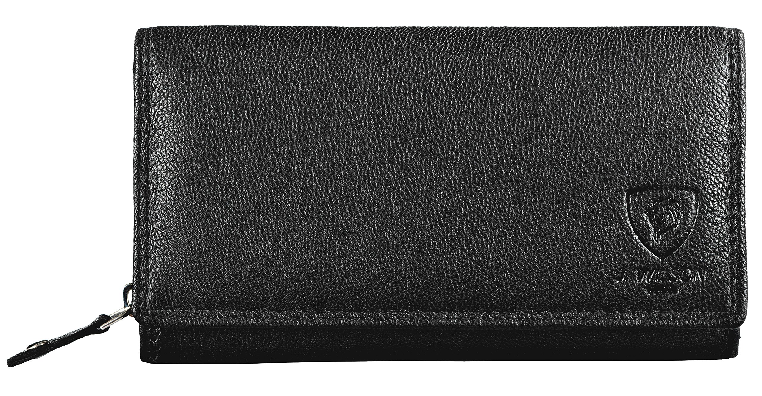 J. Wilson London Ladies Luxury Designer Wallet with Multiple Compartments, Soft Nappa Leather, RFID Blocking Wallet, Zip Pocket, Gift Box Included, Black_, M, Central Hardside Expandable Suitcase with
