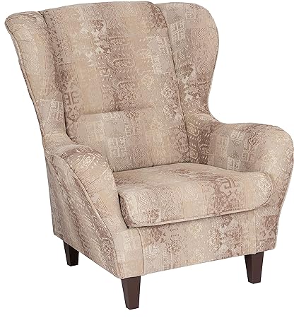 Supellex, Ohrensessel/Fernsehsessel Sofia mit Hocker, Dessin: Muster, beige