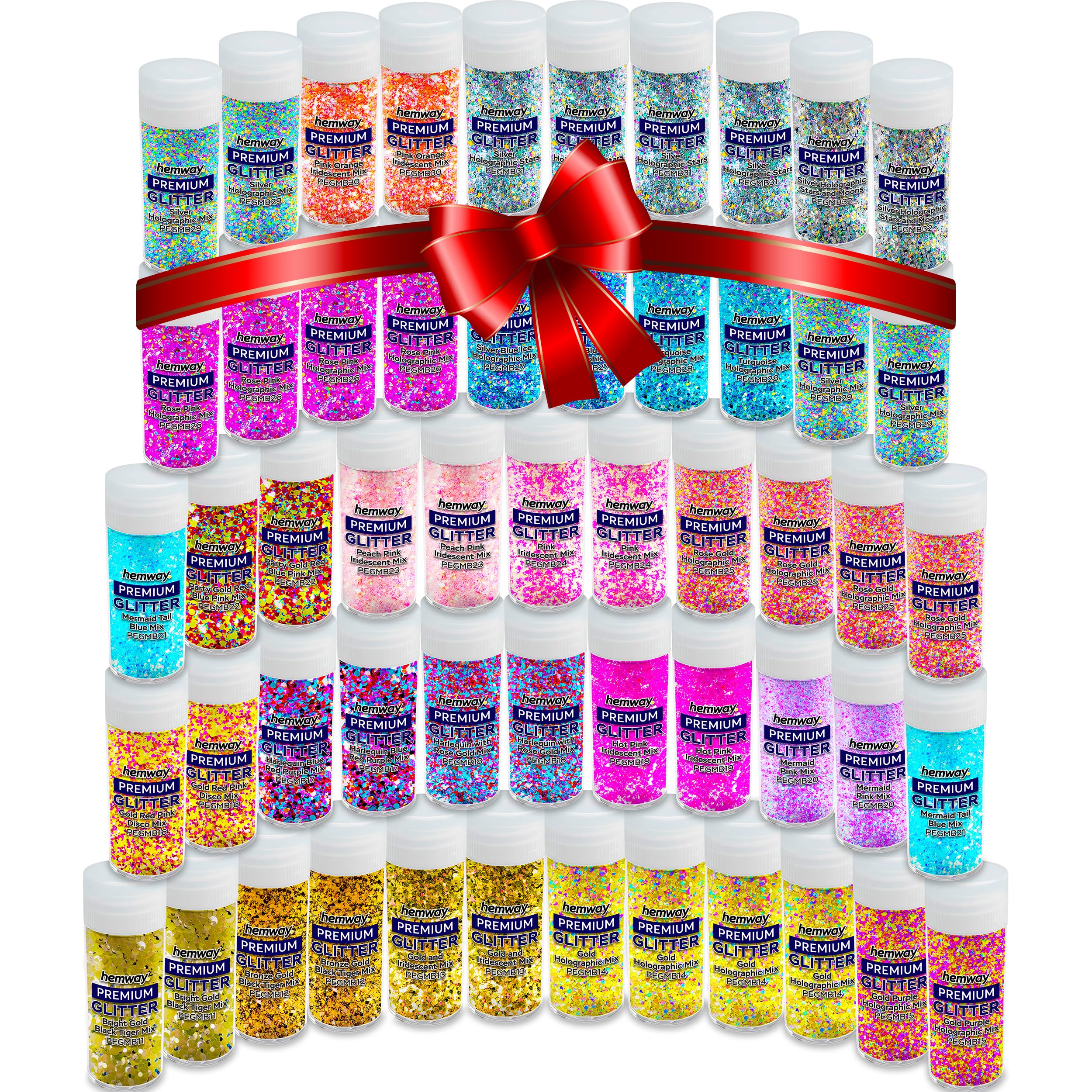Hemway Mixed Polyurethane & Epoxy Resin Glitter Craft Box | 54 Craft Glitter Pots for Resin, Mixed Sizes & Colours, Shaker Set for Arts & Crafts, Candles, Wax Melts | Assorted Colours