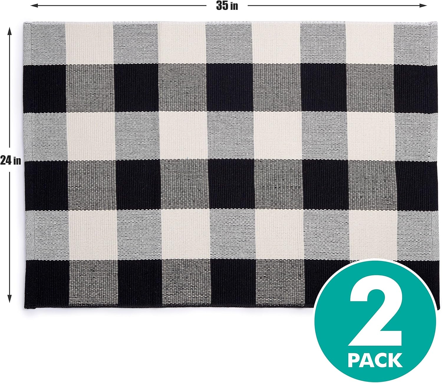 Sierra Concepts 2-Pack Buffalo Plaid Check Rug Door Mat, 35" x 24" Cotton Black/White Indoor Outdoor Layered Front Porch Décor Area, Farmhouse Checkered Rugs Woven - Floor, Laundry, Kitchen, Bathroom: Kitchen & Dining