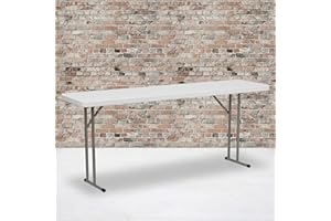EMMA + OLIVER 6' Rectangular Plastic Folding Table, Long Plastic Foldable Table for Residential Indoor/Outdoor Events, White