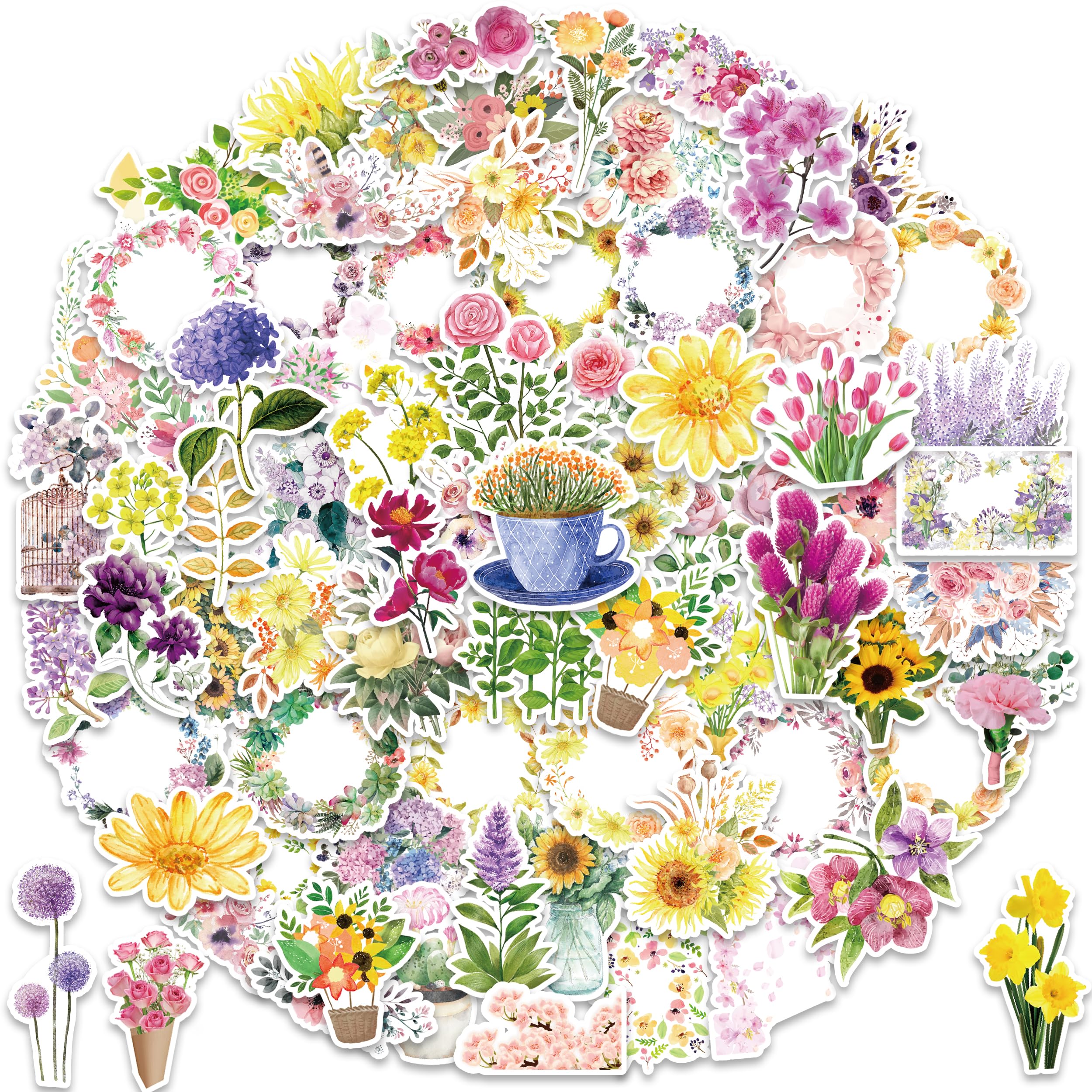 100 PCS Mixed Flowers Stickers for Laptop Vinyl Stickers Set Decals for Water Bottle Moto Bicycle Skateboard Luggage Phone Decor Graffiti Scrapbook Stickers for Kids, Teens, Girls