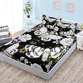 HOSIMA Death Moth Skull Heads Fitted Sheet Horror Theme Halloween Bedding,Goth Bedding Butterfly Bed Set Twin Bed in A Bag Sets for Adults Boys Girls Room Decor Floral Sheets Deep Pocket.
