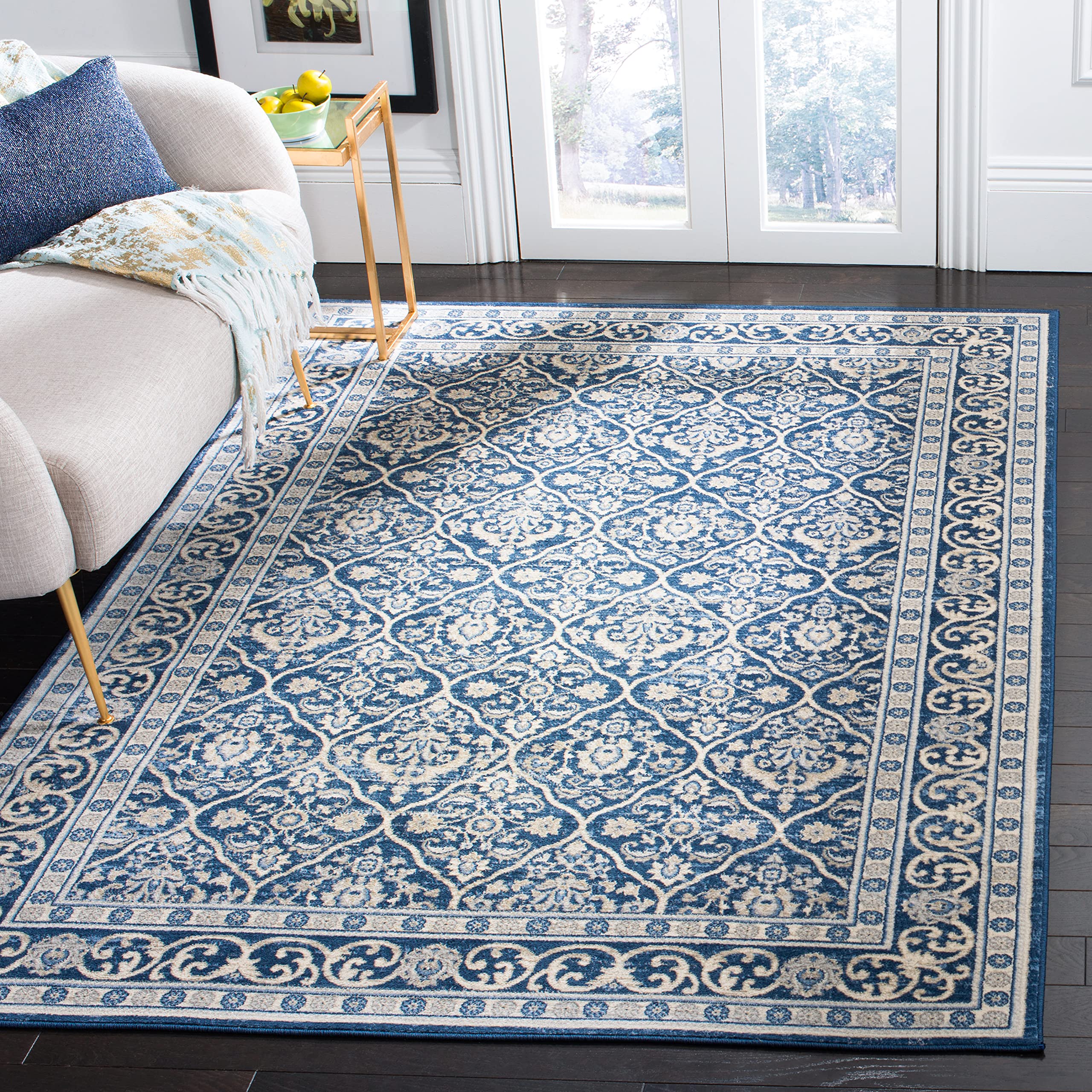 Safavieh Traditional Indoor Woven Rectangle Area Rug, Brentwood Collection, BNT870, in Navy / Light Grey, 91 X 152 cm for Living Room, Bedroom or Any Indoor Space