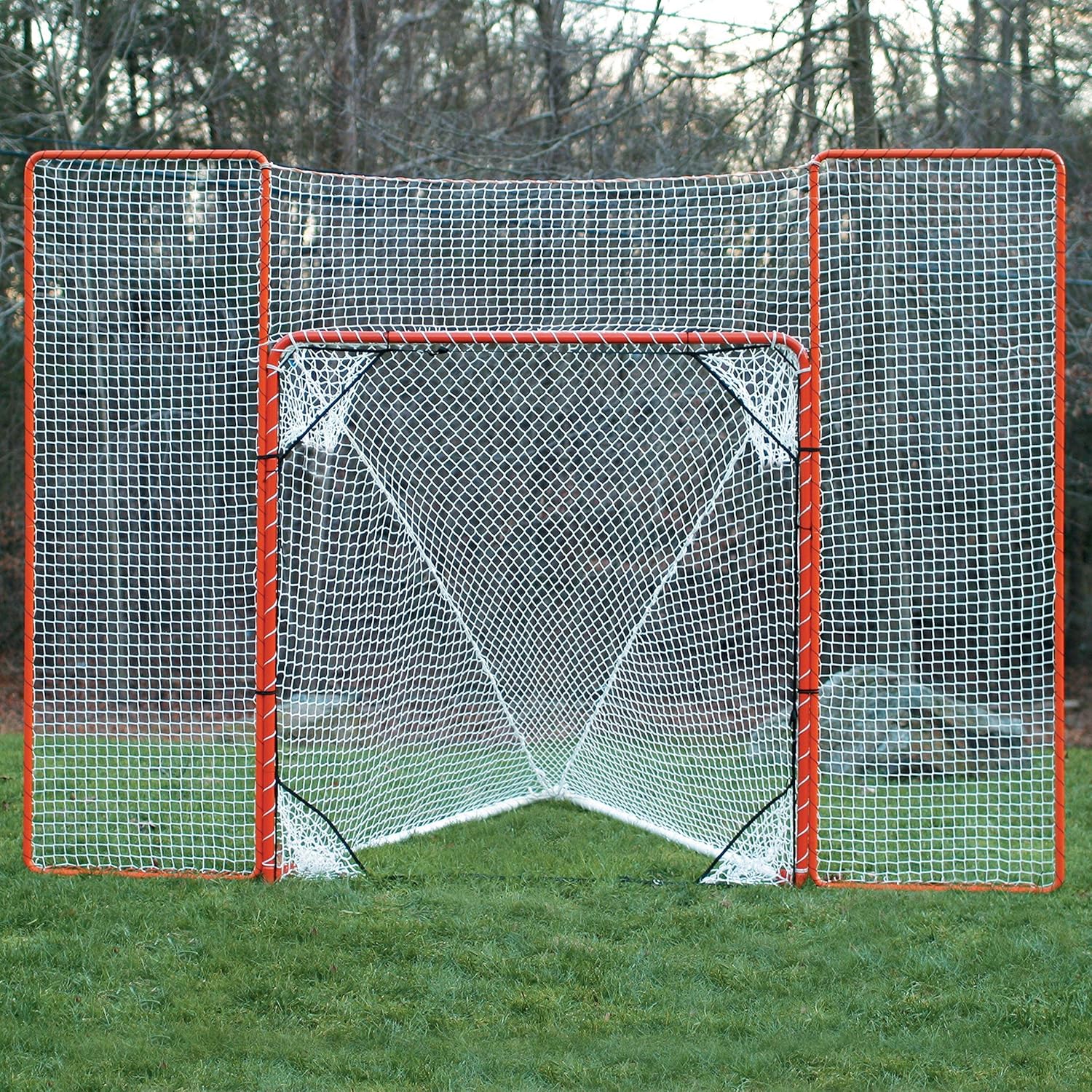 EZGoal Lacrosse Folding Goal with Backstop and Targets, Orange (Renewed) Goal Targets,Training