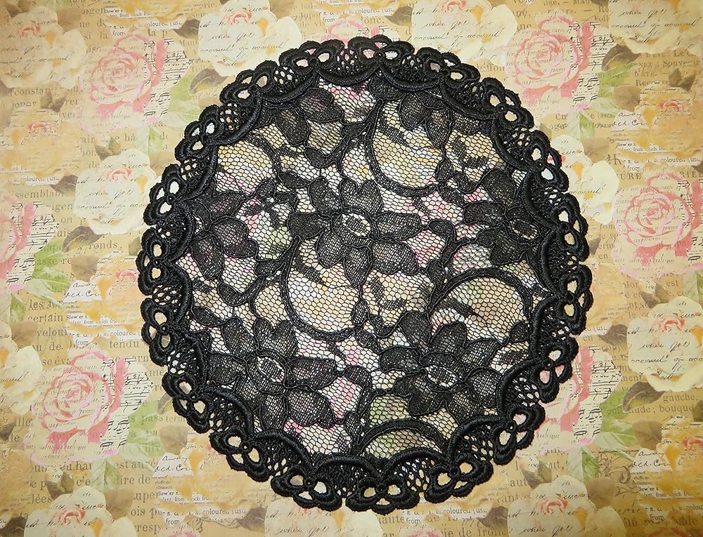 Handmade black lace doily head cover with unique trim (with decorative bobby pin