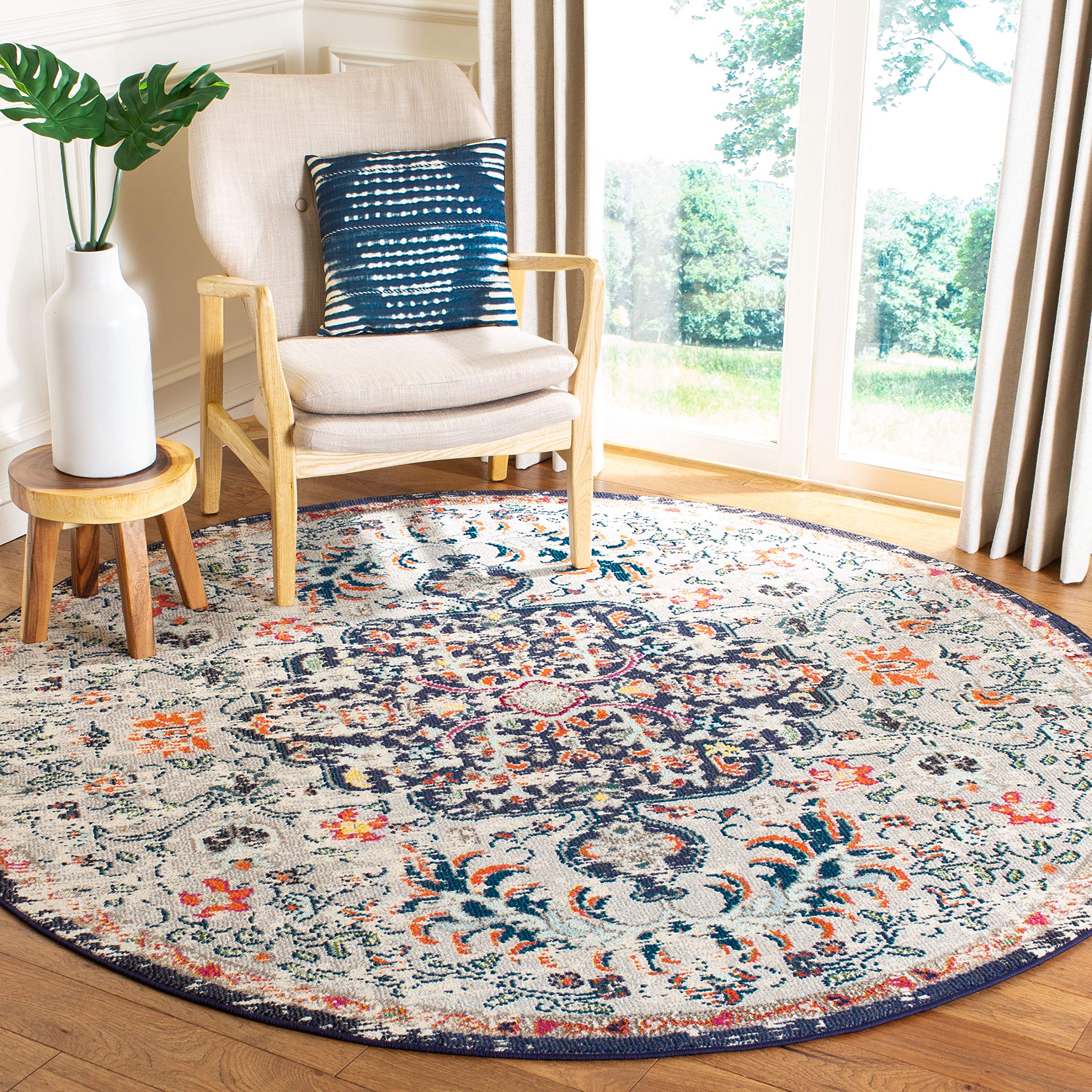 SAFAVIEH Madison Collection Area Rug - 9' Round, Beige & Black, Boho Chic Medallion Distressed Design, Non-Shedding & Easy Care, Ideal for High Traffic Areas in Living Room, Bedroom (MAD447B) Image SAFAVIEH Madison Collection Area Rug - 9' Round, Beige & Black, Boho Chic Medallion Distressed Design, Non-Shedding & Easy Care, Ideal for High Traffic Areas in Living Room, Bedroom (MAD447B) Image