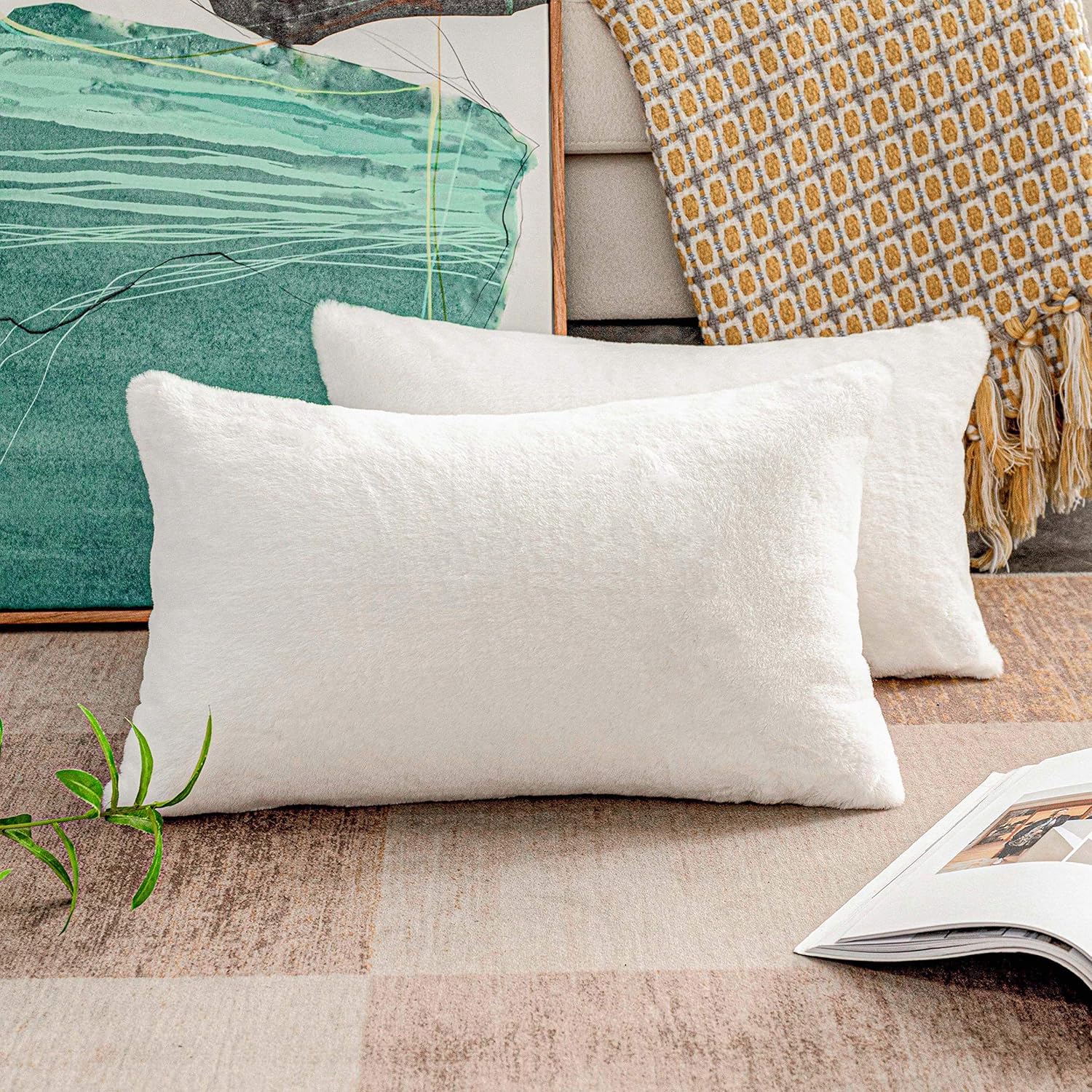 Home Brilliant Lumbar Pillows Decorative Throw Pillows Plush Deluxe