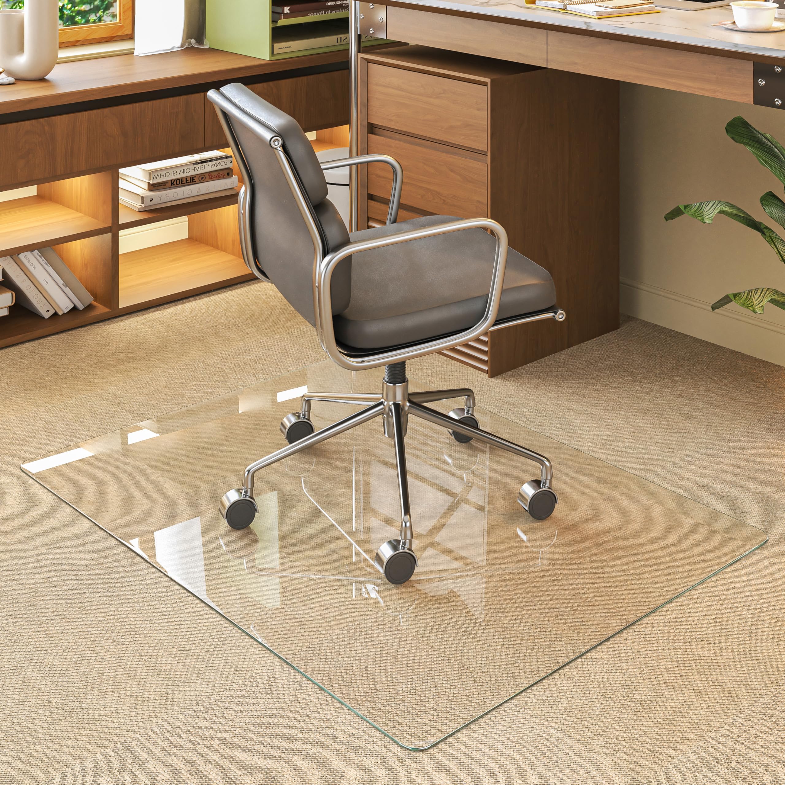 Photo 1 of [Tempered Glass] 40“x30” Rounded Glass Chair Mat with Polished Edge Clear Office Chair Mat, Glides Smoothly, Suitable for Carpet or Hardwood Floors