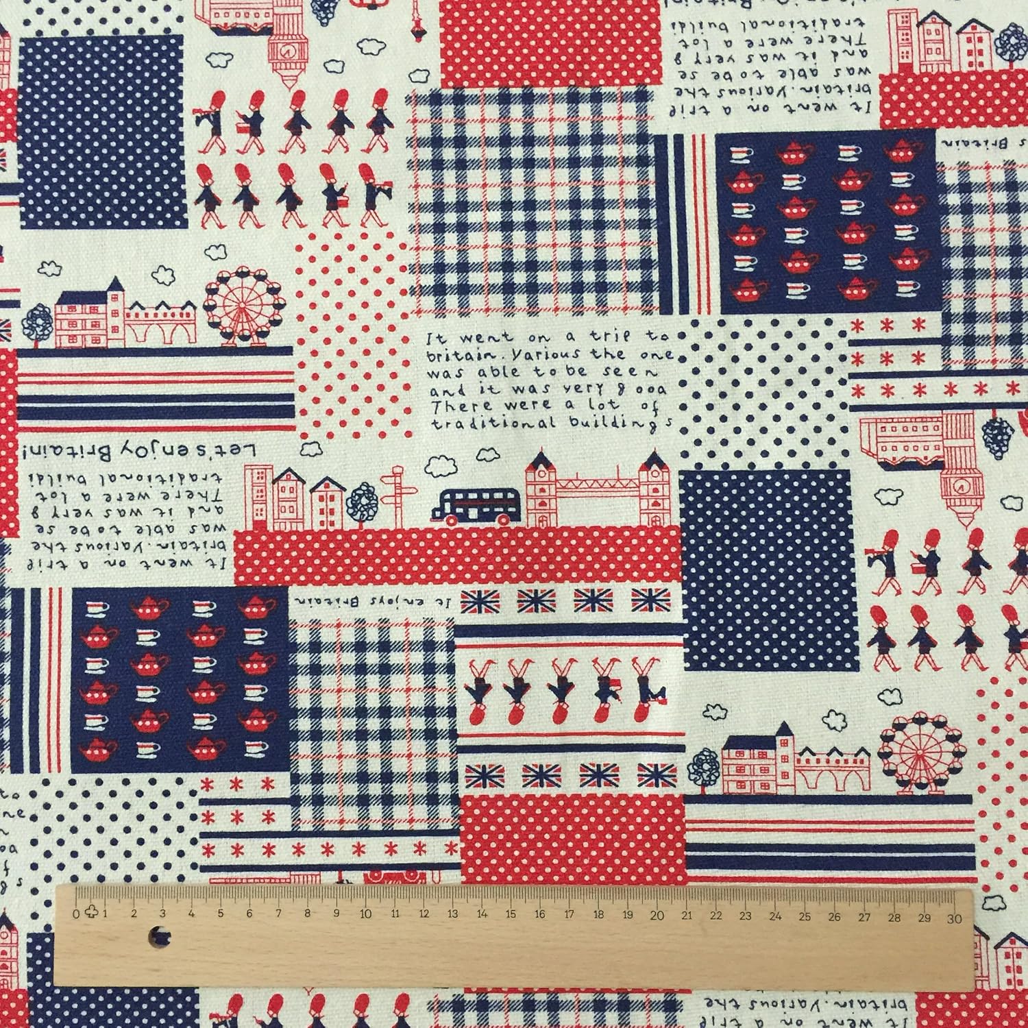 Lets Enjoy Britain Printed Linen Look Canvas Patchwork Campervan