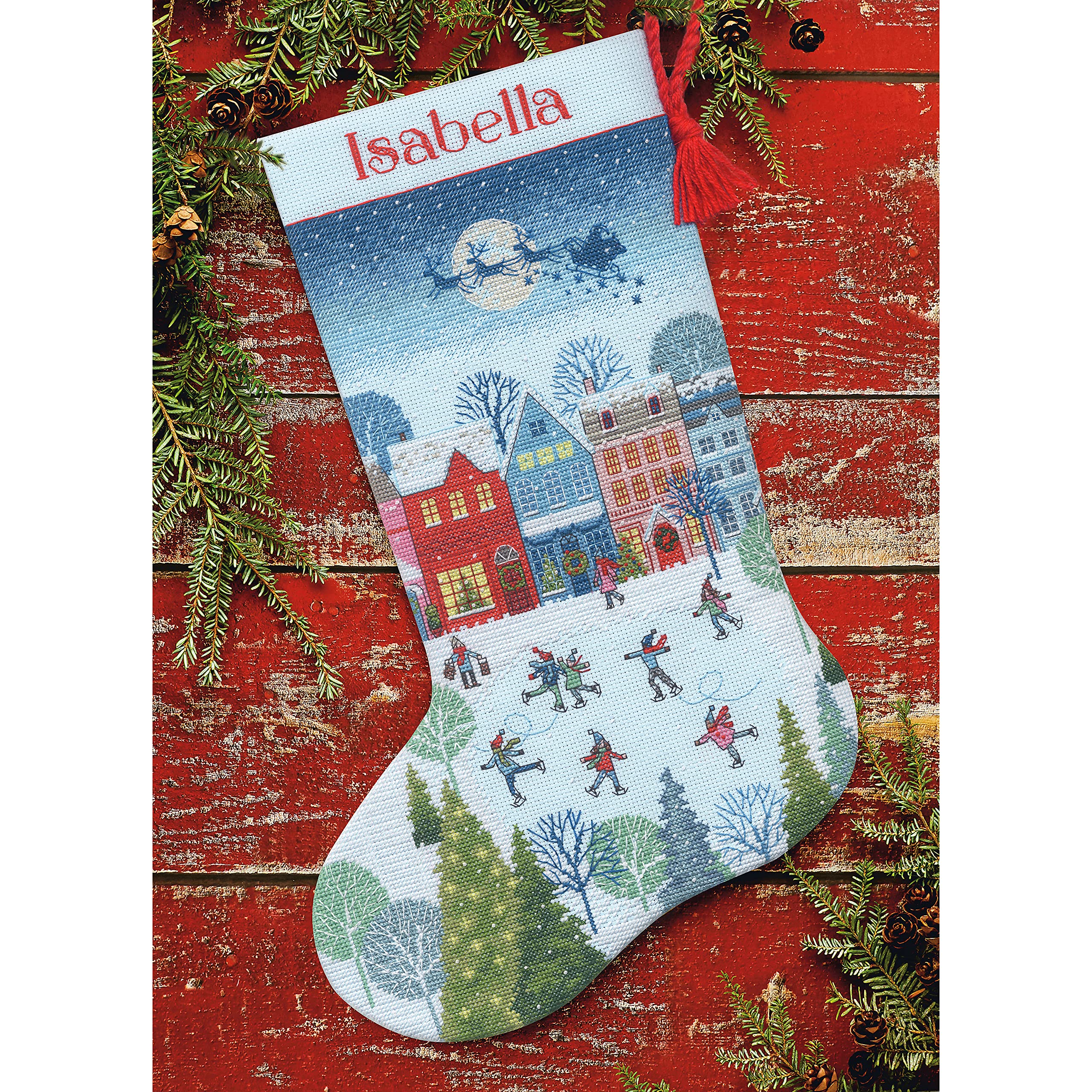 Dimensions Skating Counted Cross Stitch Christmas Stocking Kit, 16