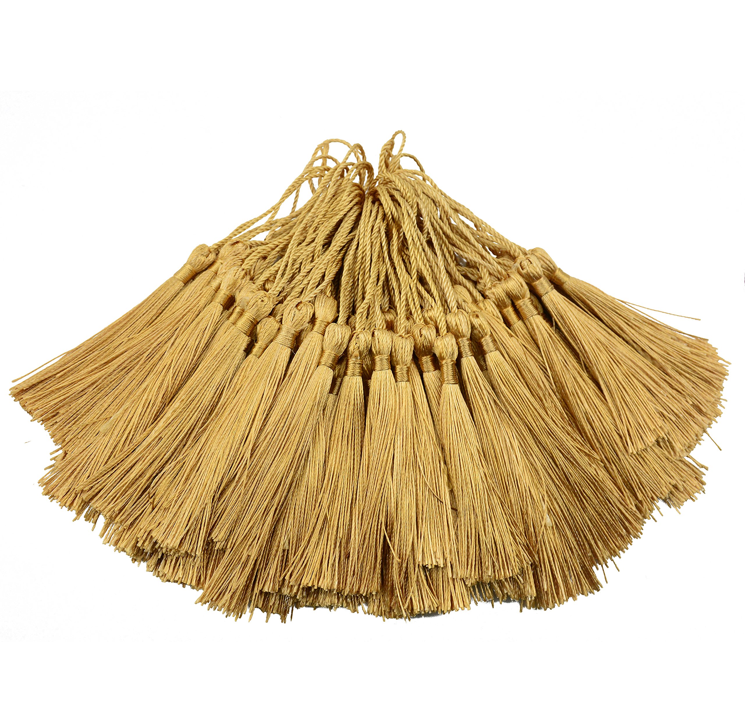 100pcs 13cm/5 Inch Silky Floss bookmark Tassels with 2-Inch Cord Loop and Small Chinese Knot for Jewelry Making, Souvenir, Bookmarks, DIY Craft Accessory (Champagne)