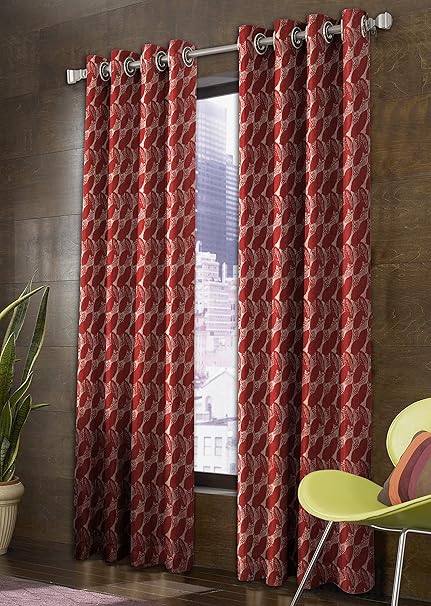 Super India Sheer 2 Piece Polyester Long Door Curtain Set - 9ft, Maroon