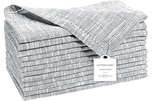 Cotton Clinic 12 Pack Farmhouse Style Slub Textured 18x18 Cloth Dinner Napkins, 100% Cotton for Everyday Use and Events - Soft and Durable Cocktail Napkins, Wedding Dinner Napkins, Gray