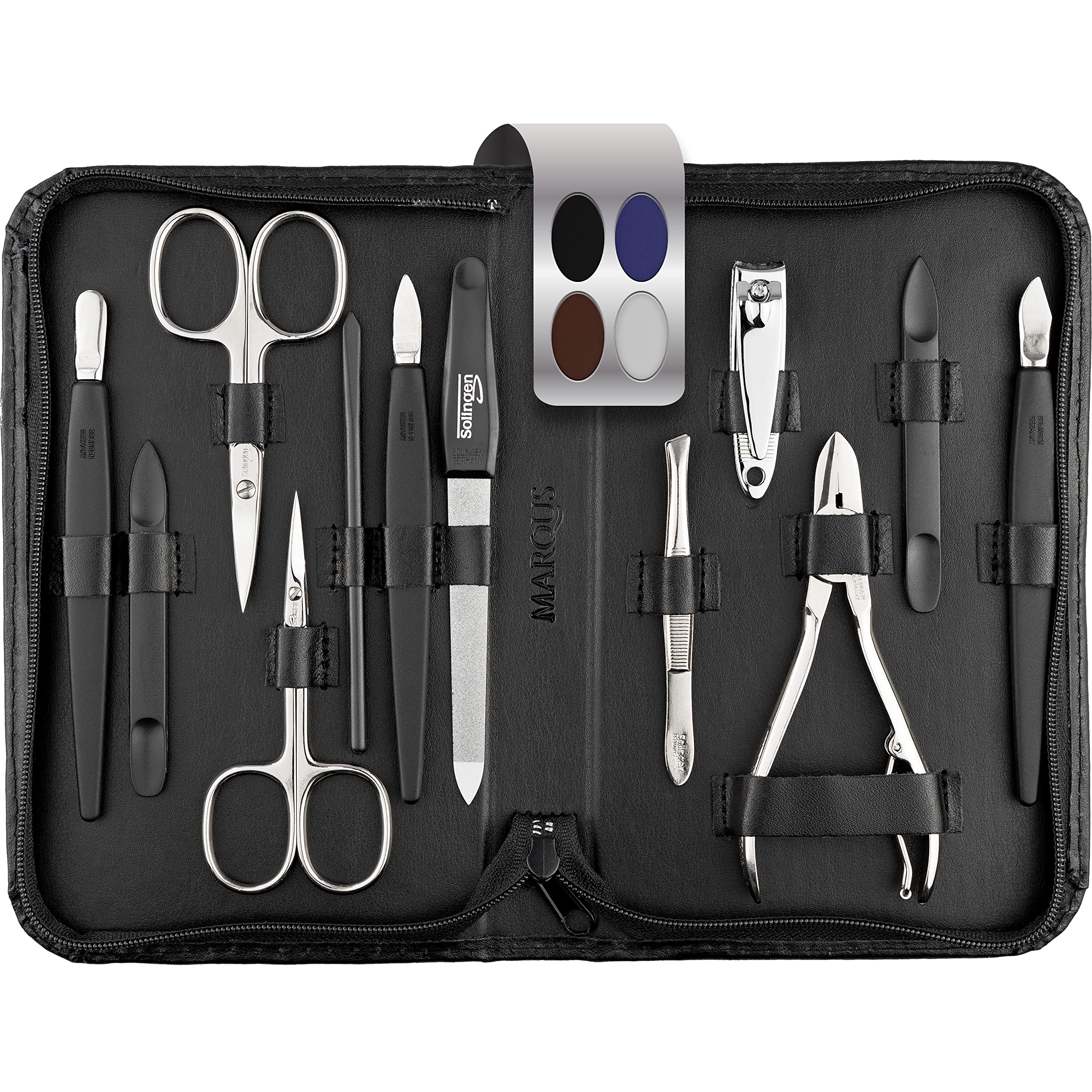 Solingen Manicure Set for Women and Men - 12-Piece Professional Pedicure Kit - Presented in a Genuine Leather Case - Perfect for Travel, as a Gift, or for Home Use, Black
