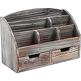 MyGift Distressed Wood Desk Organizer, 6 Compartment 2 Drawer Supplies Rack, Brown