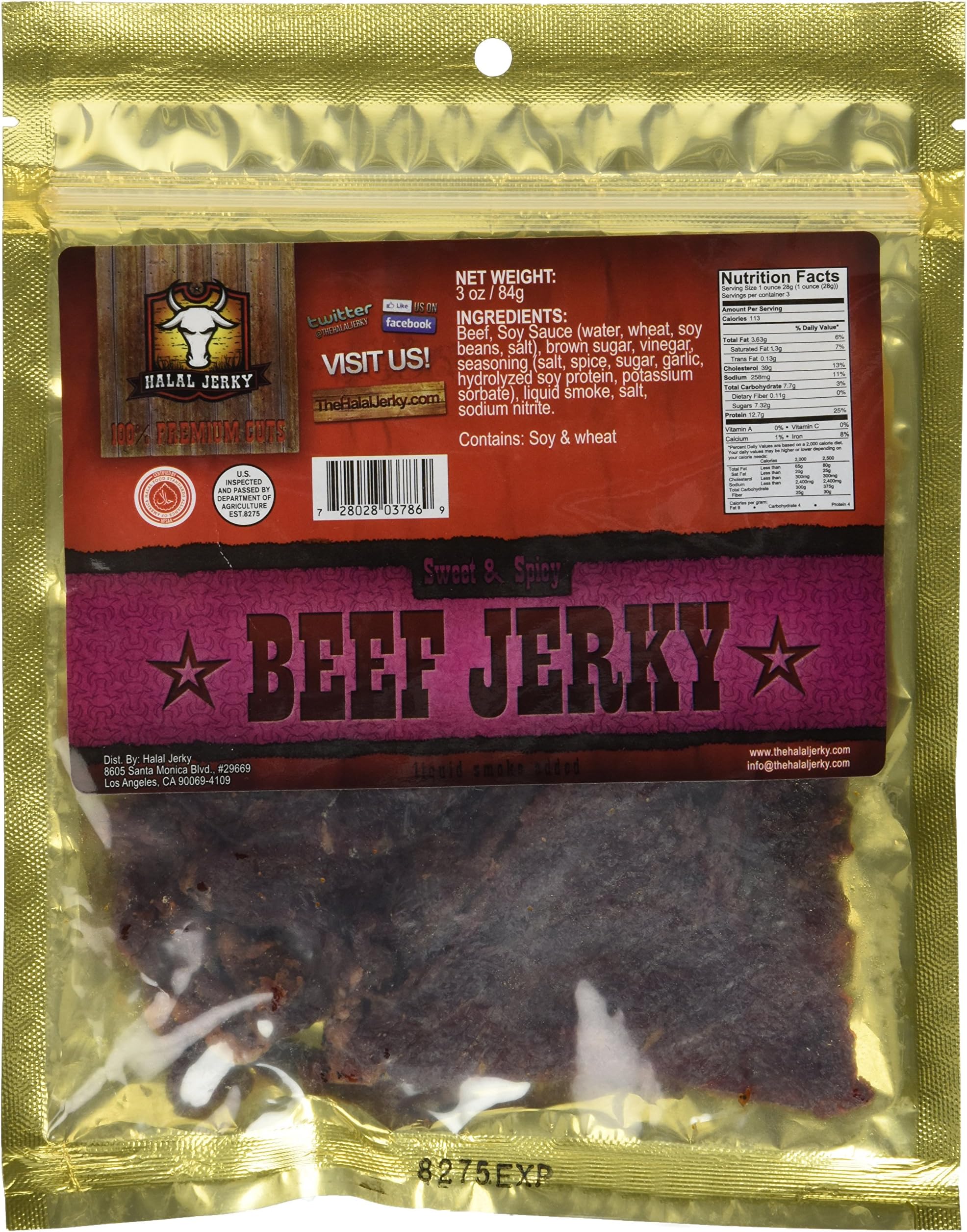 Halal Jerky - Sweet & Spicy Flavor 4-pack (3 Oz Bag)