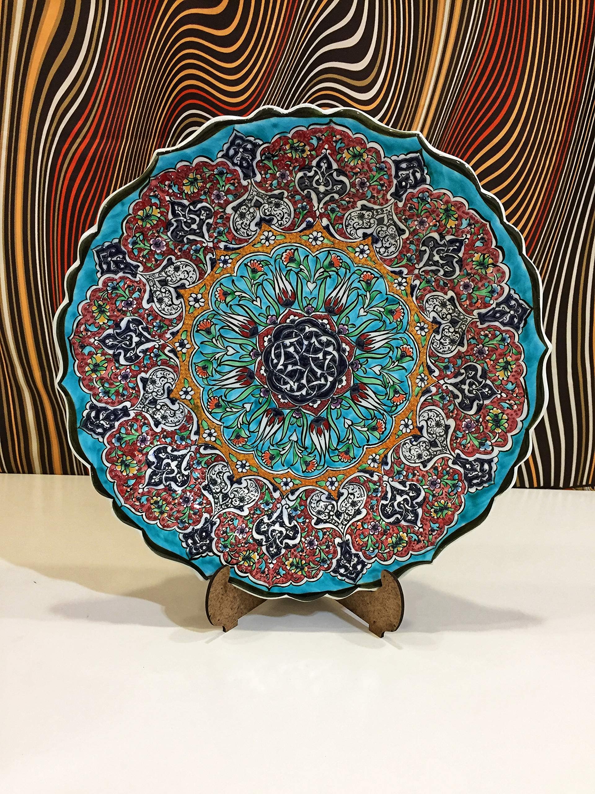 IstanbulArtWorkshop Handmade Decorative Ceramic Plate For Home&Office Wall Decor,Turkish Ceramic Plate,Ceramic Wall Hanging Plate 12''